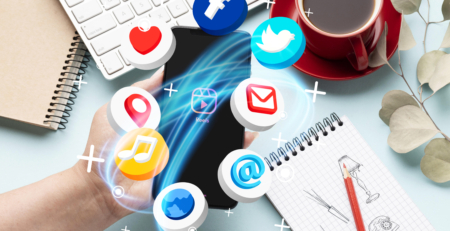 Illustration of AI-powered digital marketing automation in 2025 with marketers using data-driven tools and automation dashboards