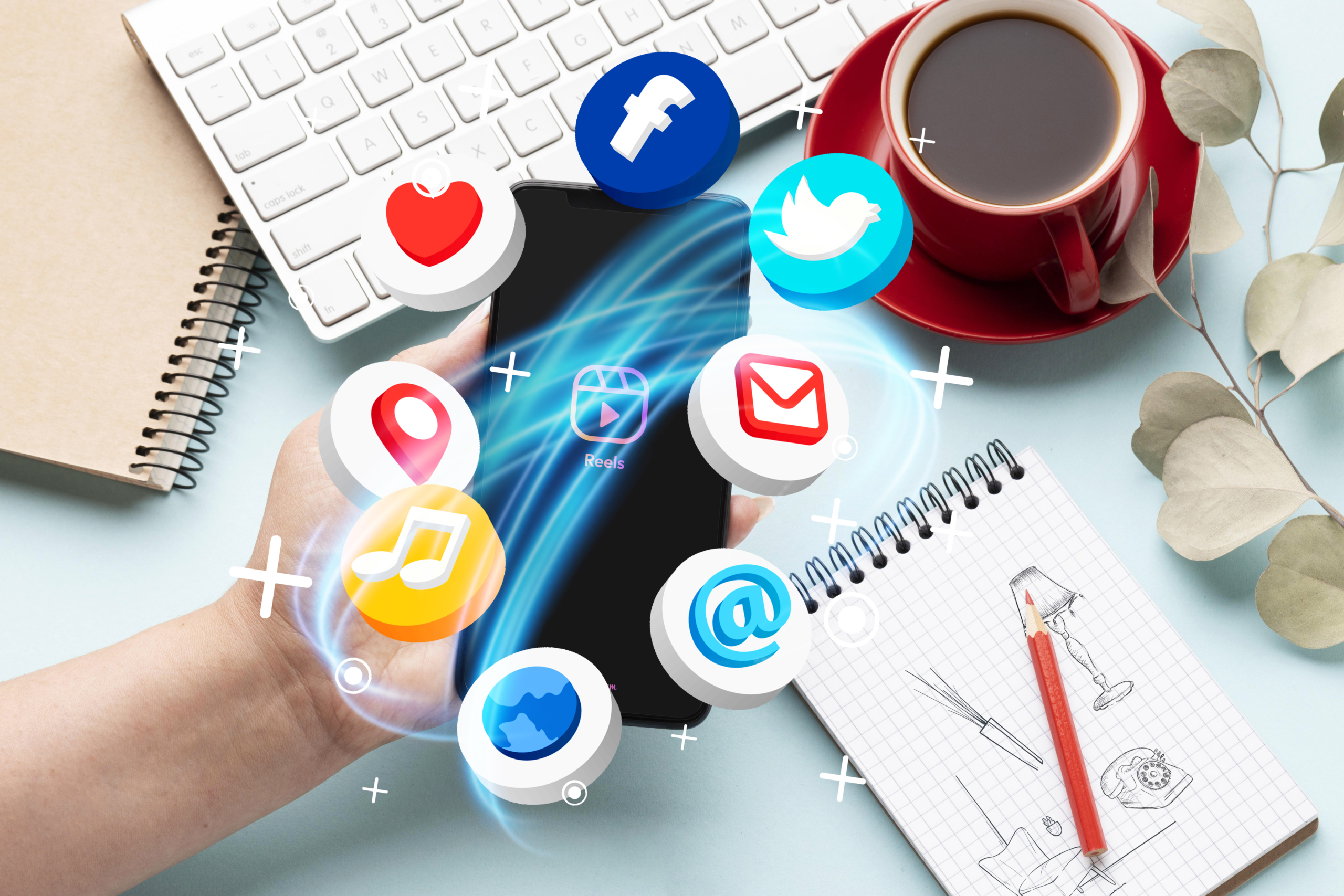 Illustration of AI-powered digital marketing automation in 2025 with marketers using data-driven tools and automation dashboards