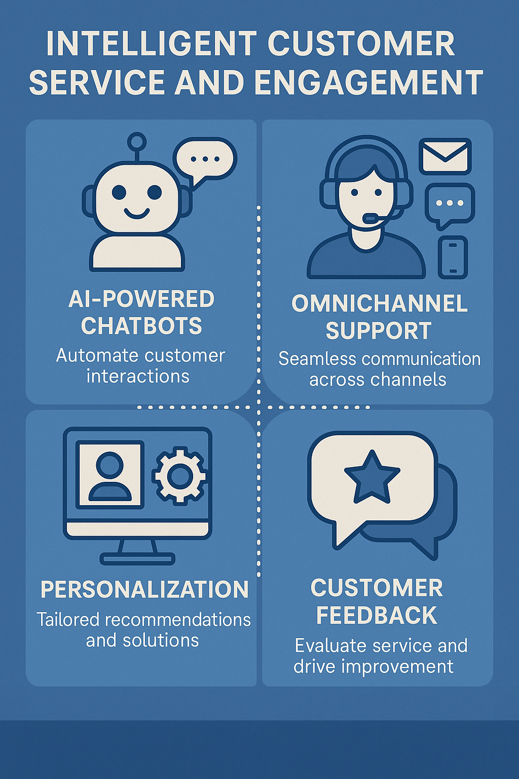 AI-powered intelligent customer service using chatbots and virtual assistants for 24/7 engagement and support automation